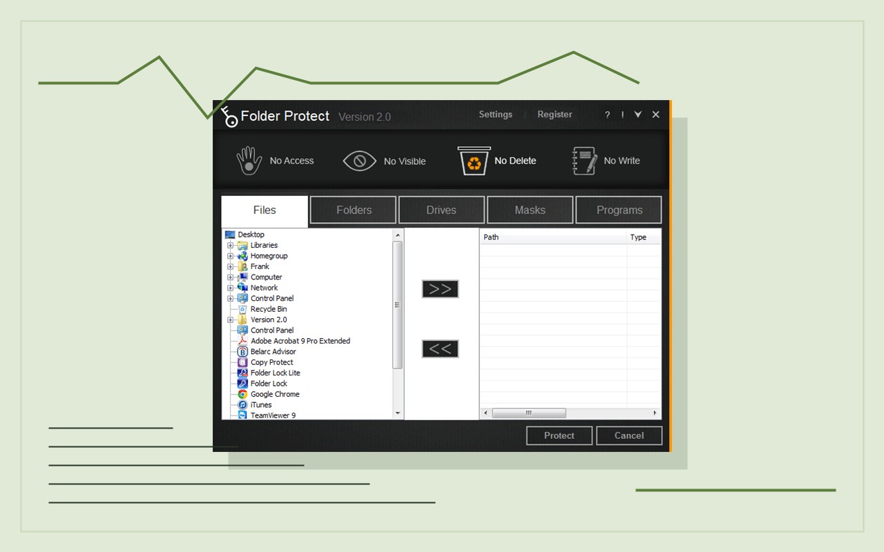 Folder Protect delete control interface for policy form testing