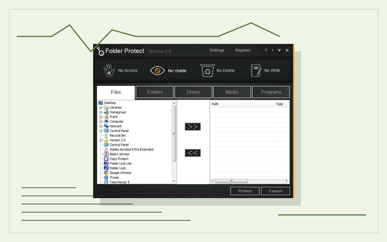 Folder Protect visibility control interface for policy form testing