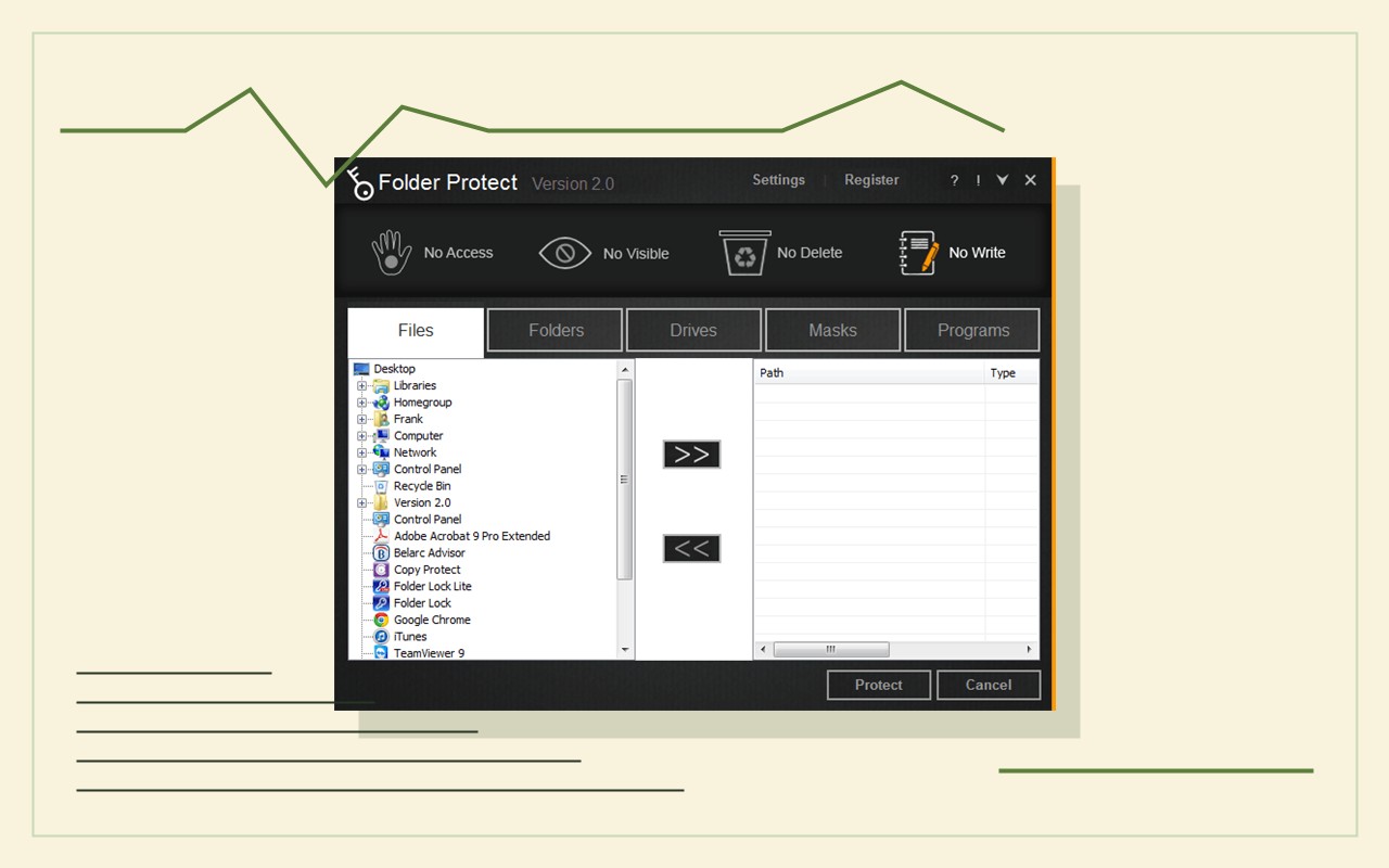 Folder Protect write control interface for policy form testing